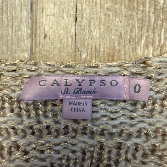 Calypso St Barth cardigan cashmere gold metallic fur cuffs M - Picture 4 of 10